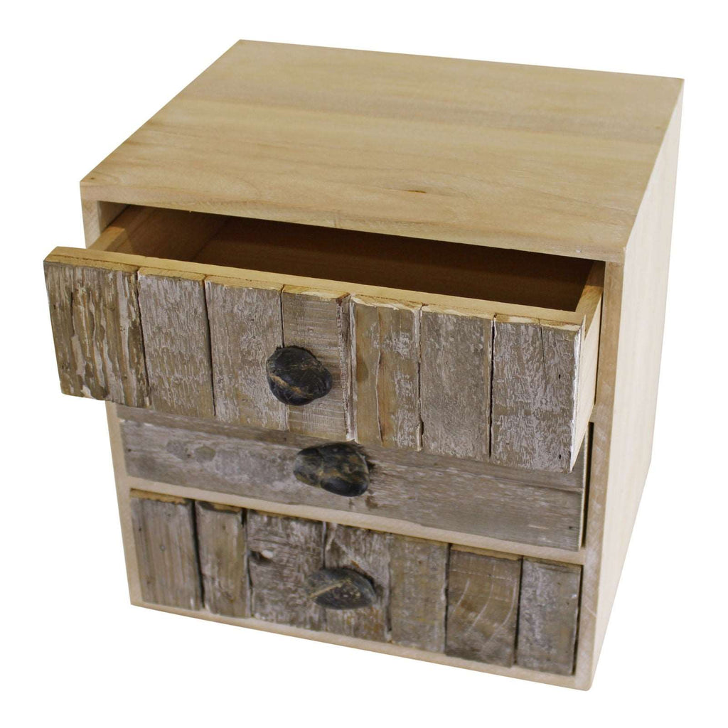 3 Drawer Unit, Driftwood Effect Drawers With Pebble Handles Geko Products