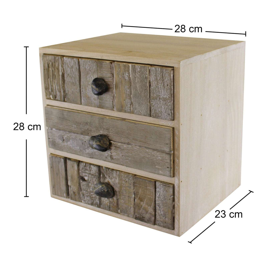 3 Drawer Unit, Driftwood Effect Drawers With Pebble Handles Geko Products