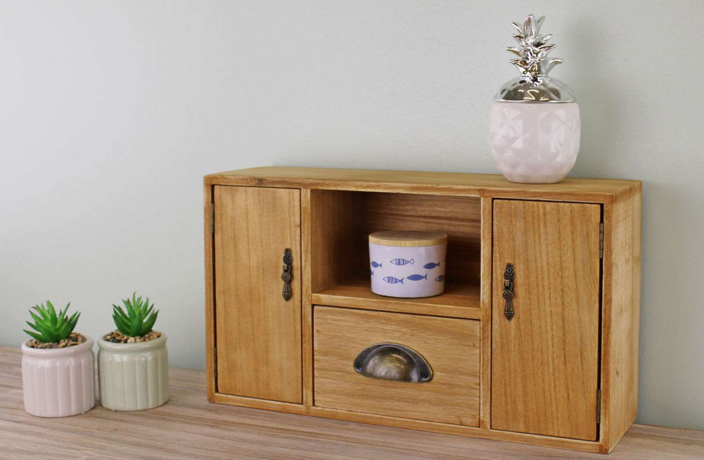 Small Wooden Cabinet with Cupboards, Drawer and Shelf Geko Products