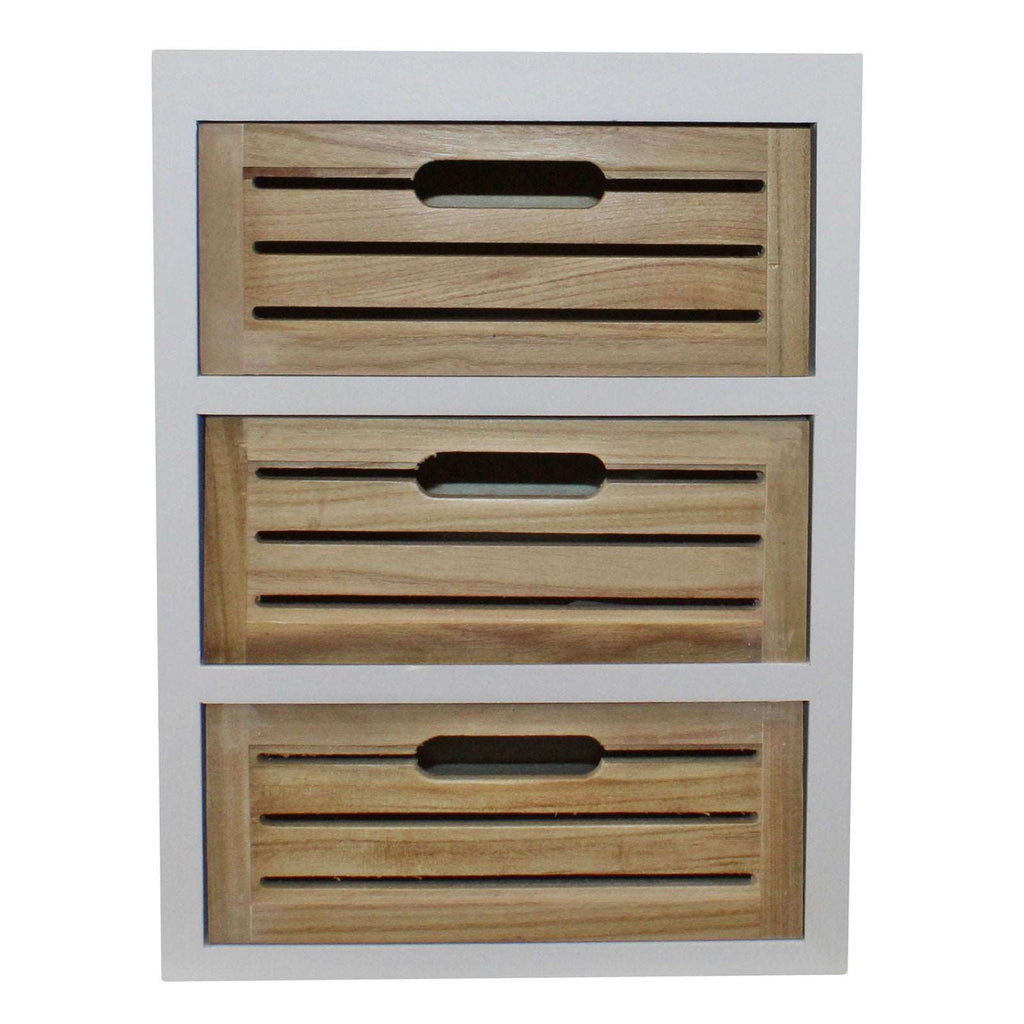 3 Drawer Unit In White With Natural Wooden Drawers With Removable Legs Geko Products