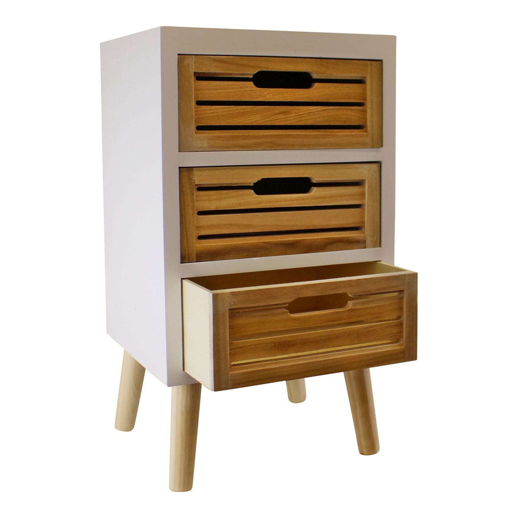 3 Drawer Unit In White With Natural Wooden Drawers With Removable Legs Geko Products