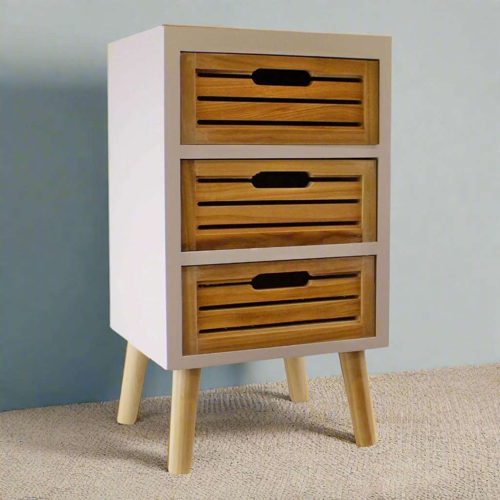 3 Drawer Unit In White With Natural Wooden Drawers With Removable Legs Geko Products