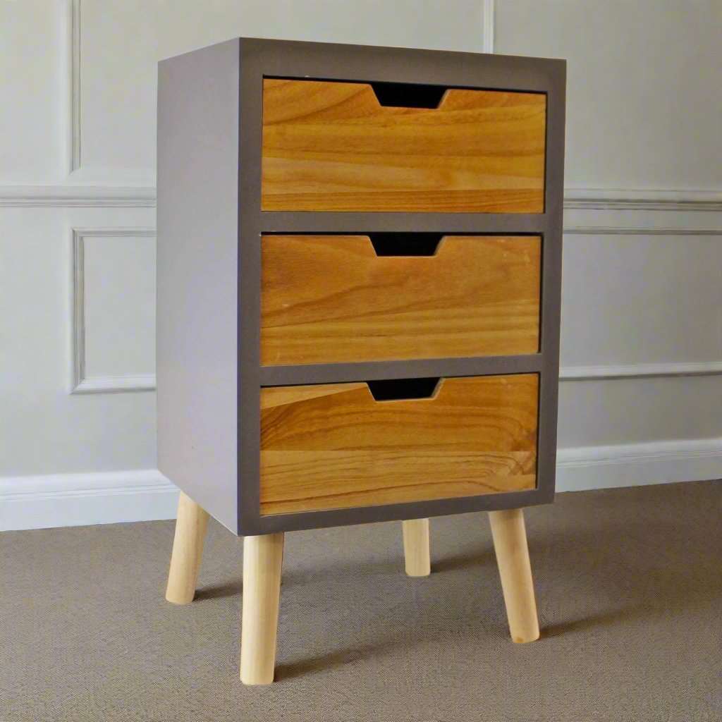 3 Drawer Chest In Grey Finish With Natural Drawers With Removable Legs Geko Products