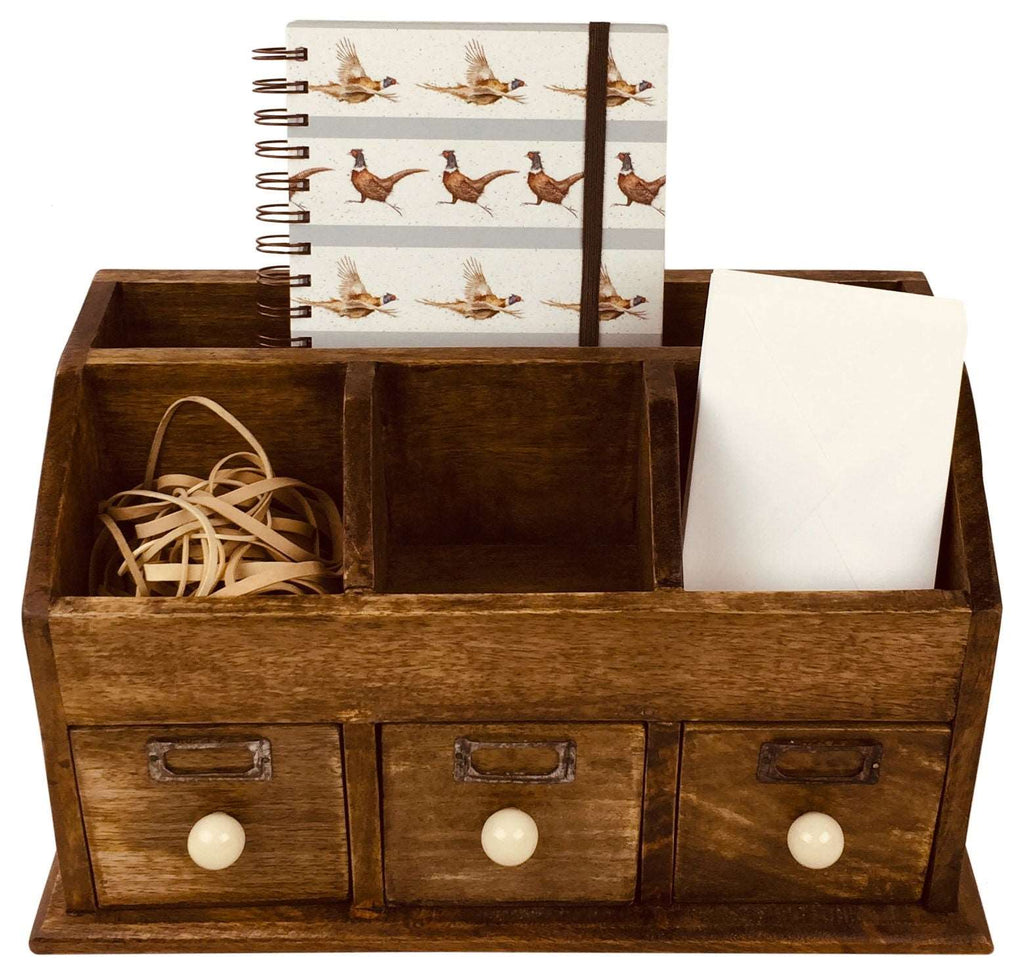 Rustic Desktop Organiser With Drawers 37cm Geko Products