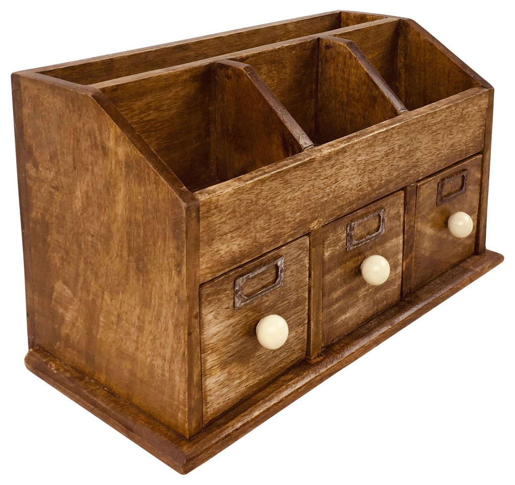 Rustic Desktop Organiser With Drawers 37cm Geko Products