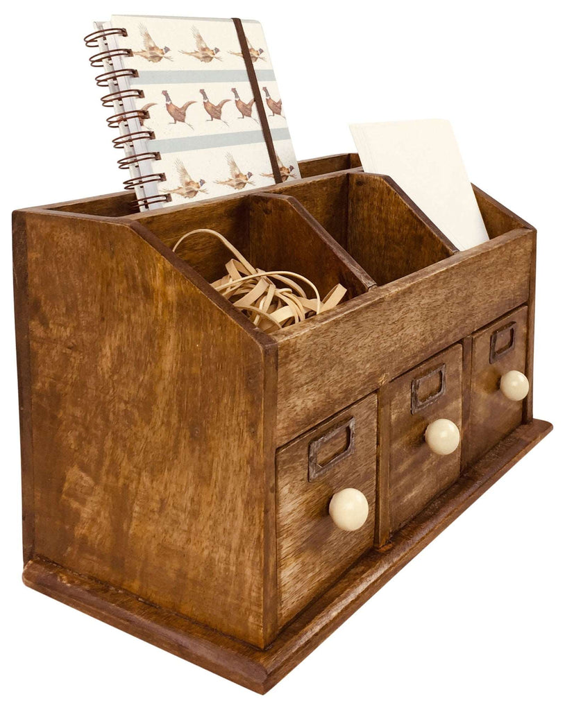 Rustic Desktop Organiser With Drawers 37cm Geko Products