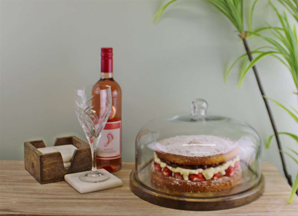 Mango Wood Cake Stand With Glass Dome Geko Products