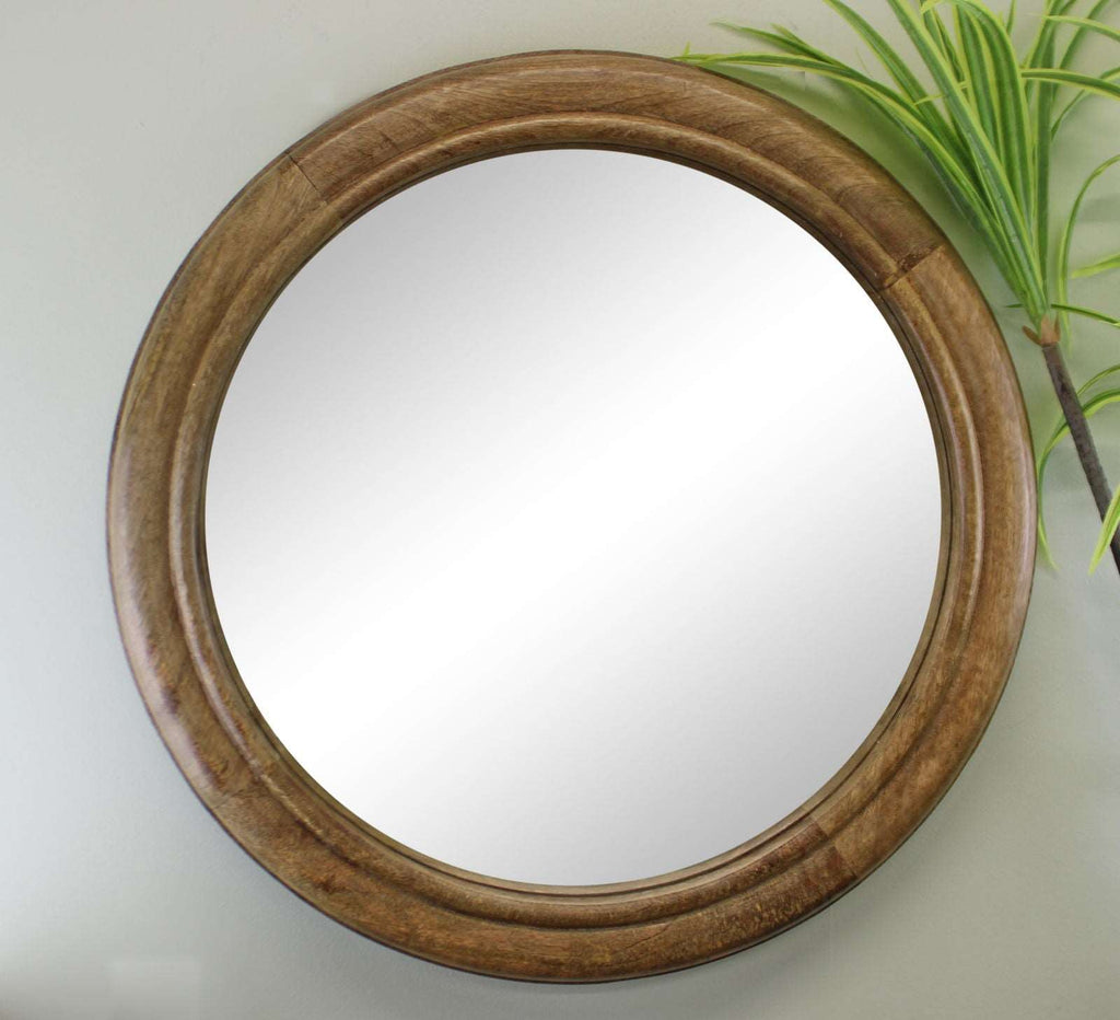 Mango Wood Circular Mango Wood Circular Wall Mirror, 53cm, 53cm Geko Products