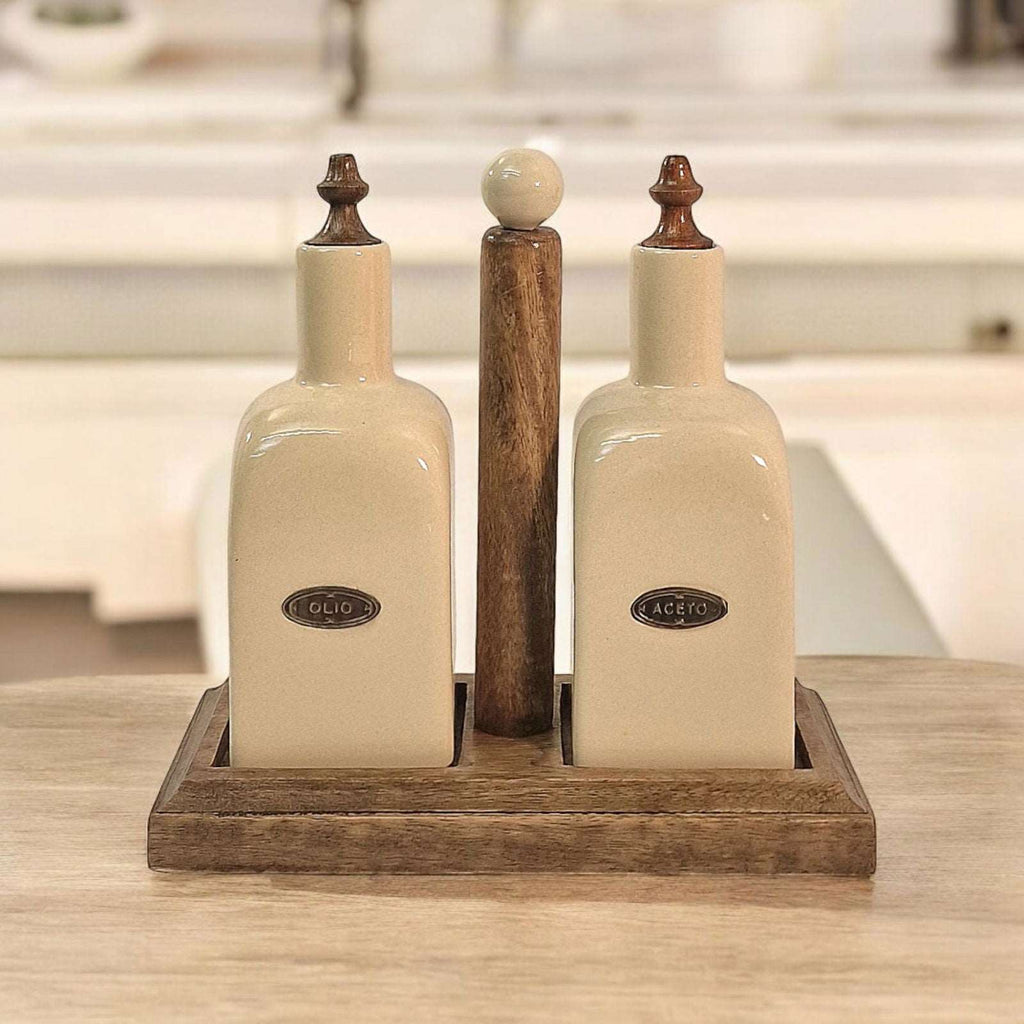 Ceramic Oil & Vinegar "Olio & Aceto" Ceramic Bottle Set Shades 4 Seasons