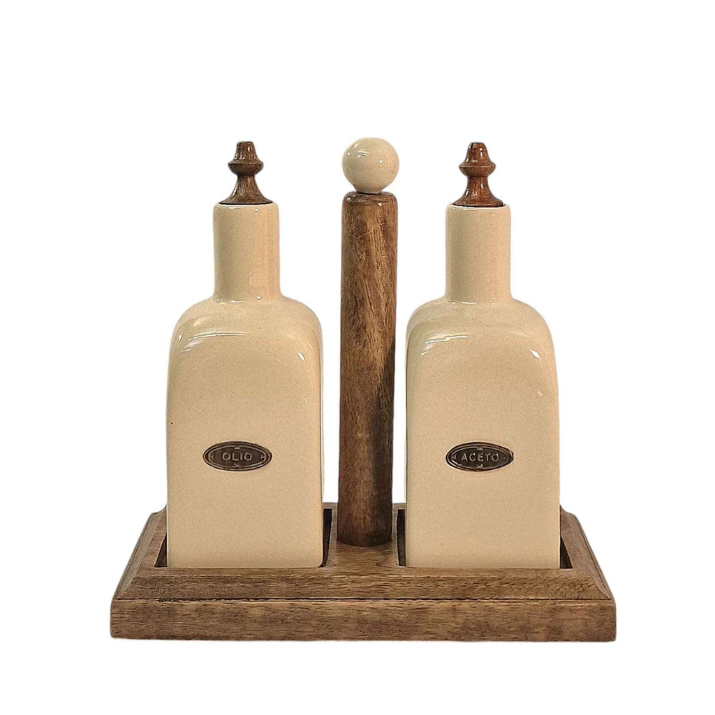 Ceramic Oil & Vinegar "Olio & Aceto" Ceramic Bottle Set Shades 4 Seasons