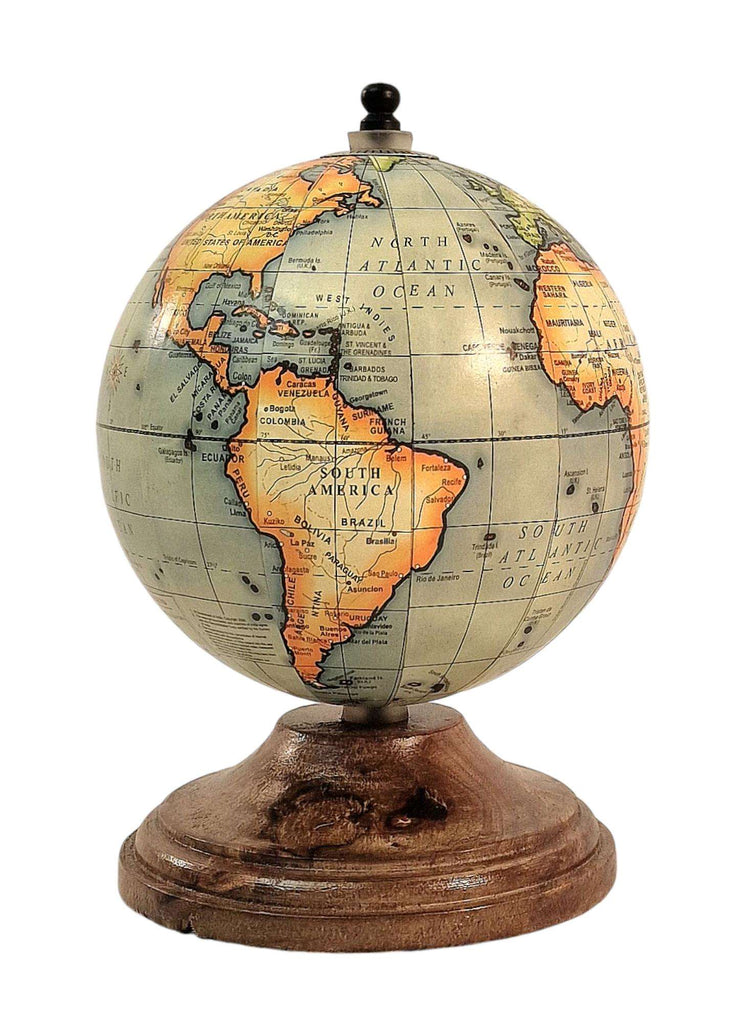 5 Inch World Globe on Mango Wood Stand Shades 4 Seasons