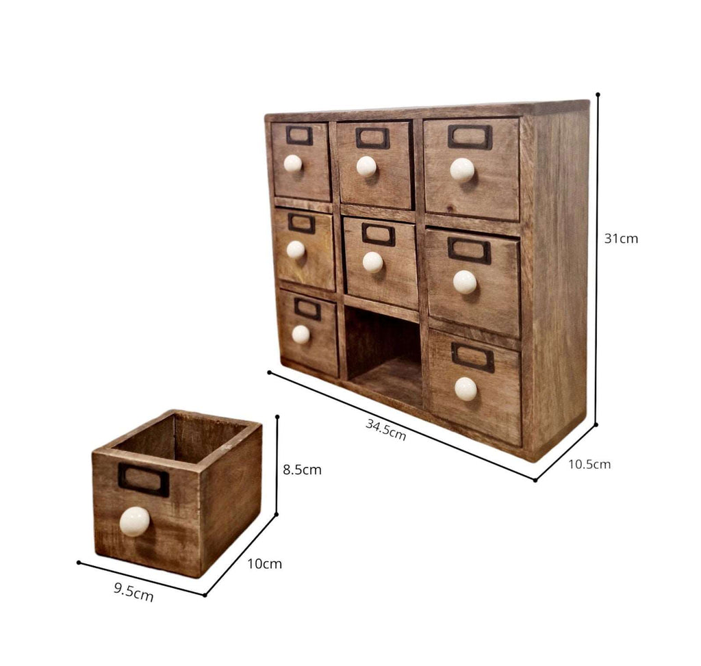 9 Drawer Mango Wood Trinket Chest With Ceramic Knob Handles Shades 4 Seasons