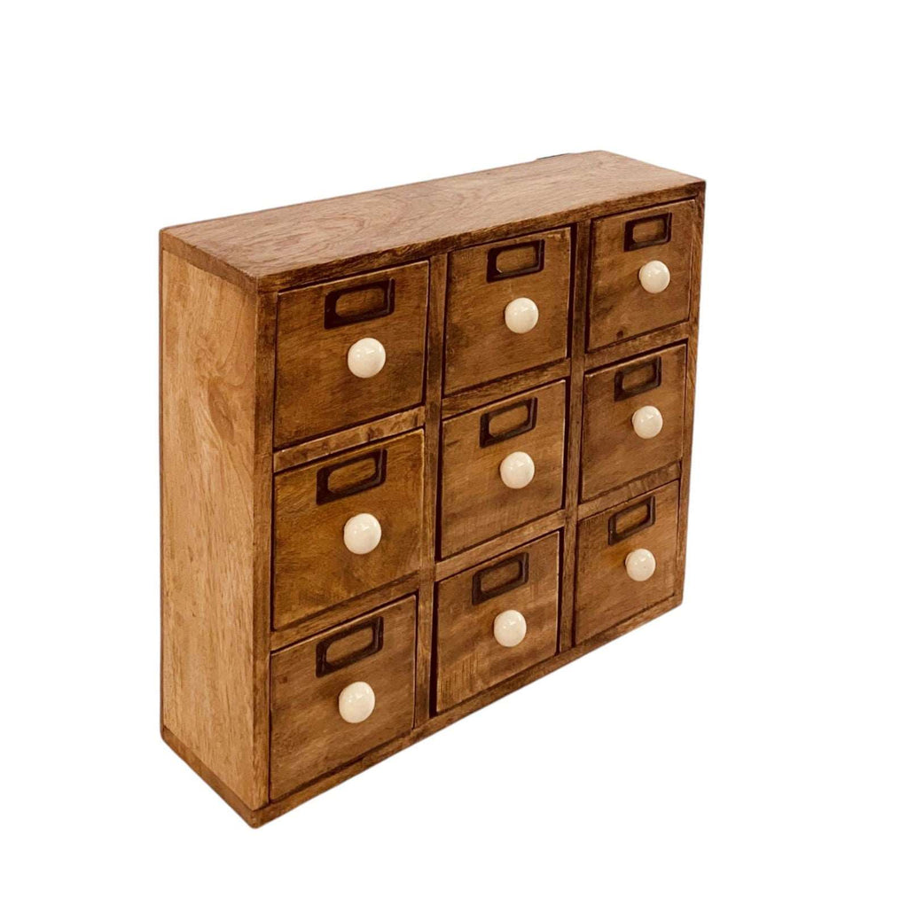 9 Drawer Mango Wood Trinket Chest With Ceramic Knob Handles Shades 4 Seasons