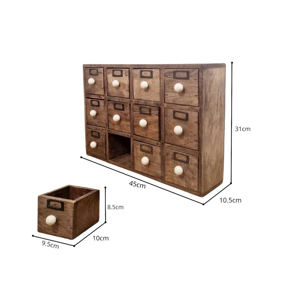 12 Drawer Mango Wood Trinket Chest With Ceramic Knob Handles Shades 4 Seasons