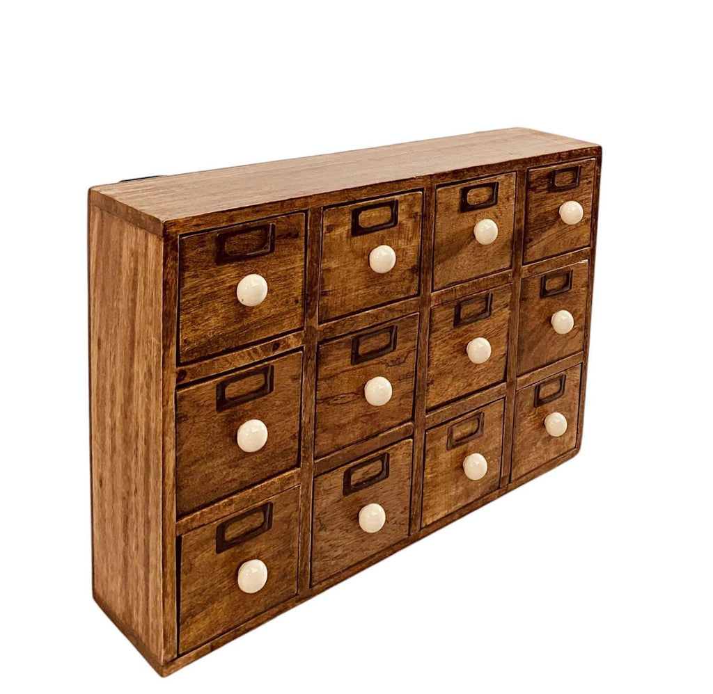 12 Drawer Mango Wood Trinket Chest With Ceramic Knob Handles Shades 4 Seasons