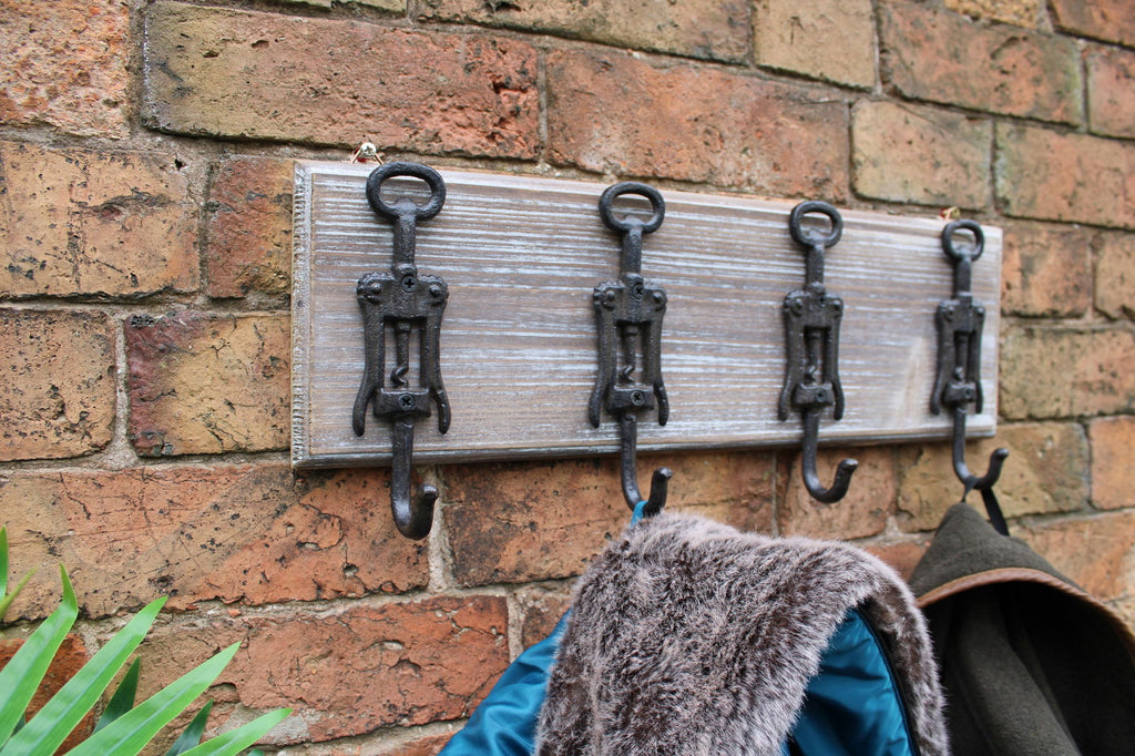 Rustic Cast Iron and Wooden Wall Hooks, Bottle Openers Geko Products