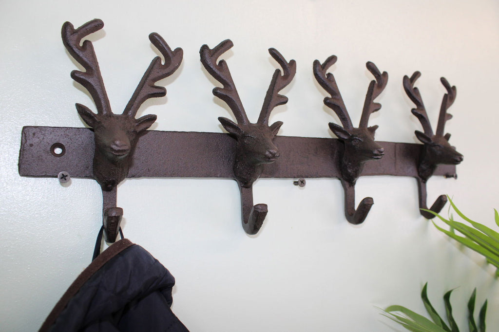 Rustic Cast Iron Wall Hooks, Reindeer Geko Products