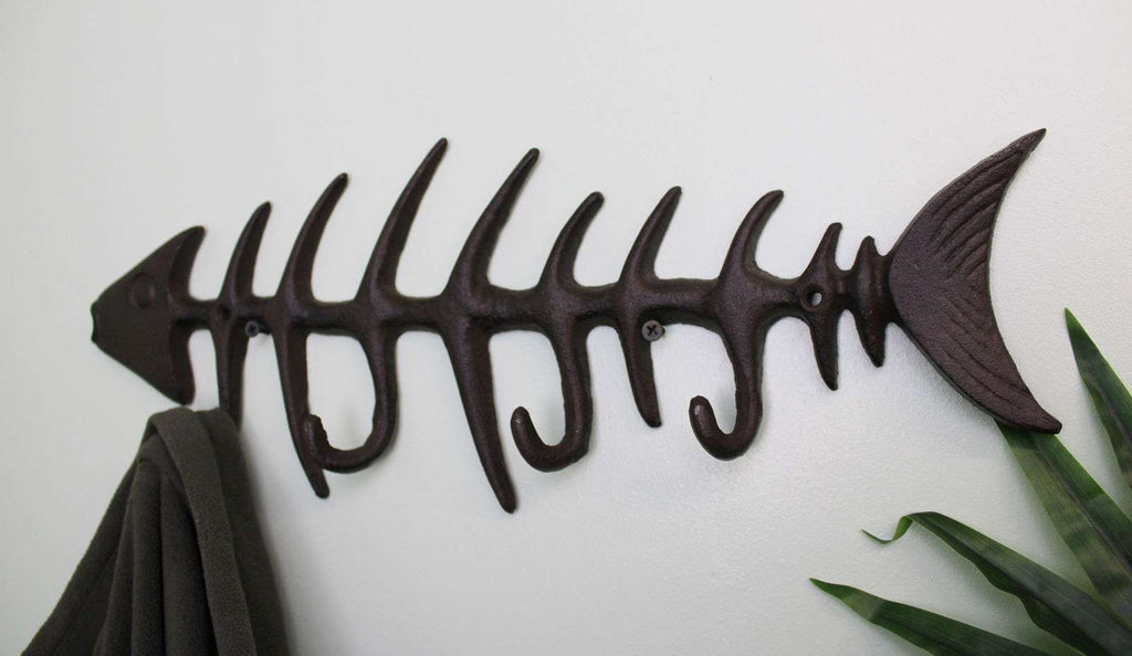 Rustic Cast Iron Wall Hooks, Fish Skeleton Geko Products