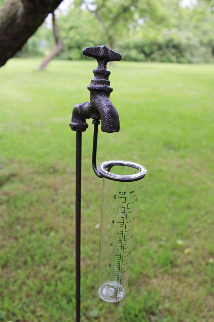 Cast Iron and Glass Garden Rain Gauge, Outside Tap Geko Products