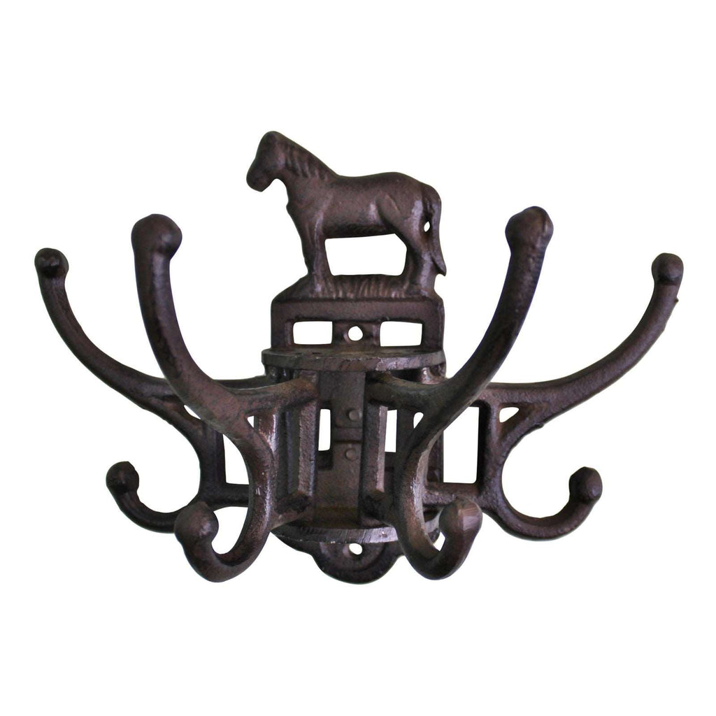 Cast Iron Wall Mounted Rotating Coat Hooks, Horse, 8 hooks Geko Products