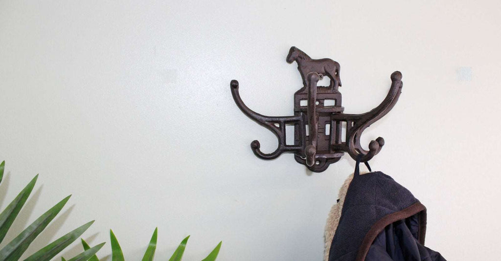 Cast Iron Wall Mounted Rotating Coat Hooks, Horse, 8 hooks Geko Products