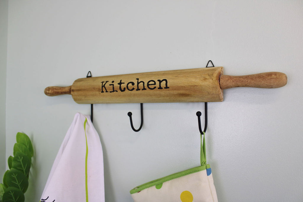 Kitchen Wall Hooks, 4 Hooks with a Rolling Pin Design Geko Products