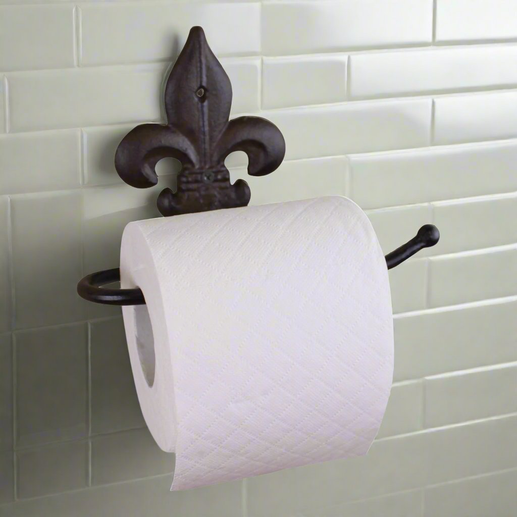 Cast Iron Rustic Toilet Roll Holder, Fleur de Lis Geko Products