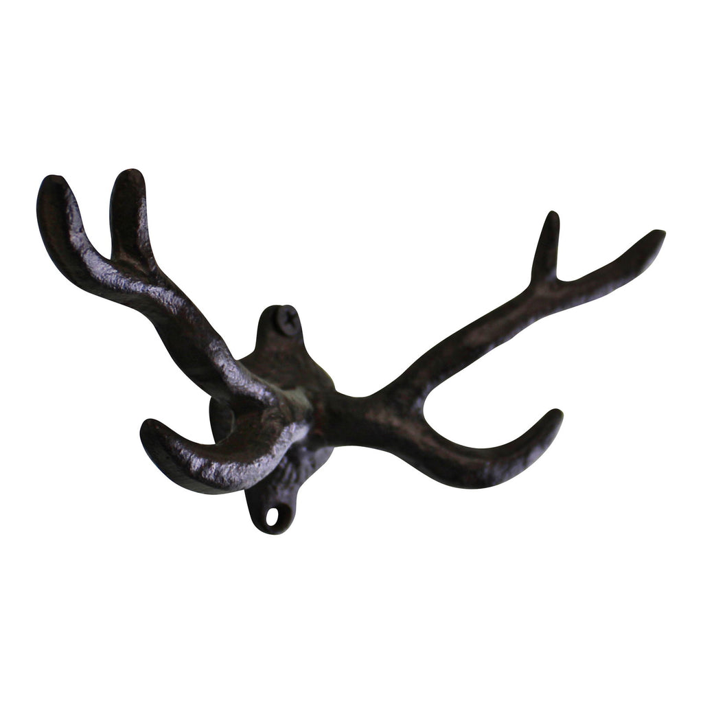 Rustic Cast Iron Wall Hooks, Stag Antlers, Small Geko Products