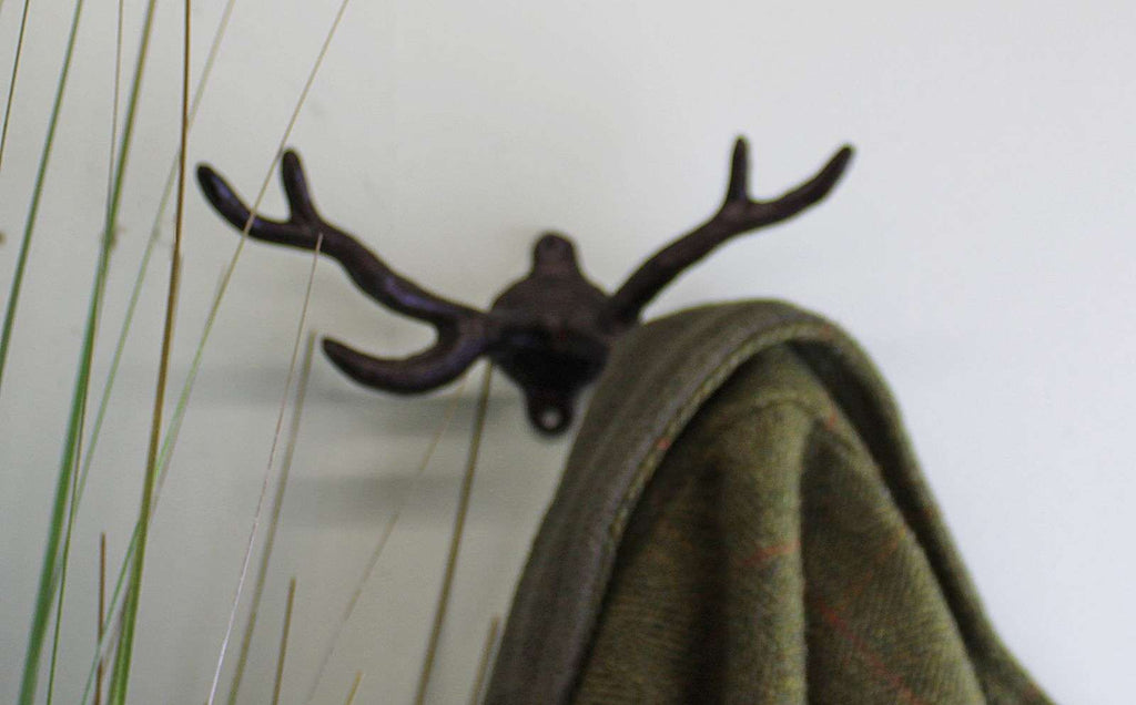 Rustic Cast Iron Wall Hooks, Stag Antlers, Small Geko Products