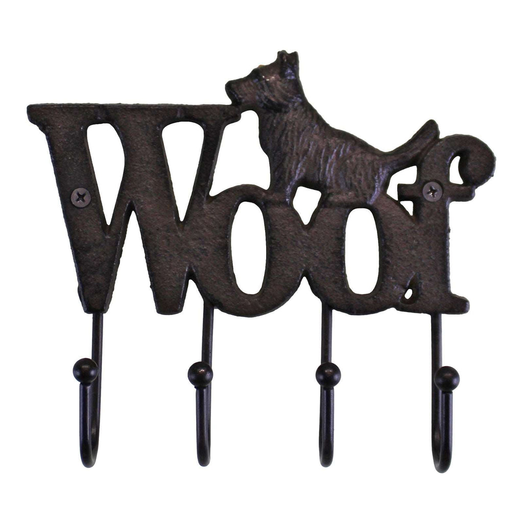 Rustic Cast Iron Wall Hooks, Dog Design With 4 Hooks Geko Products