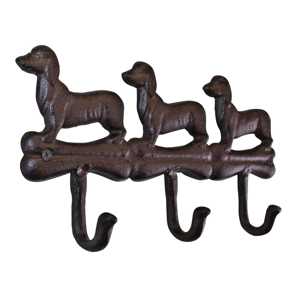 Rustic Cast Iron Wall Hooks, Sausage Dog Design With 3 Hooks Geko Products