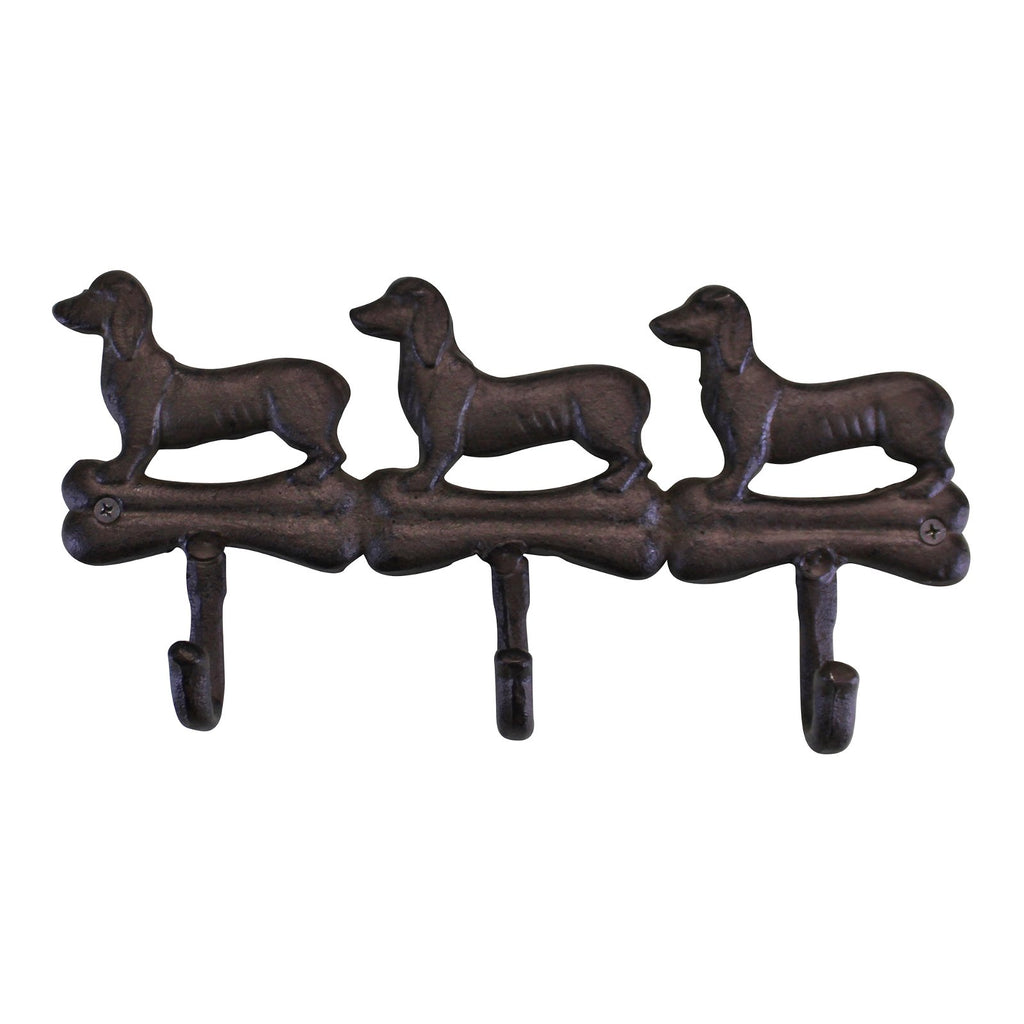 Rustic Cast Iron Wall Hooks, Sausage Dog Design With 3 Hooks Geko Products