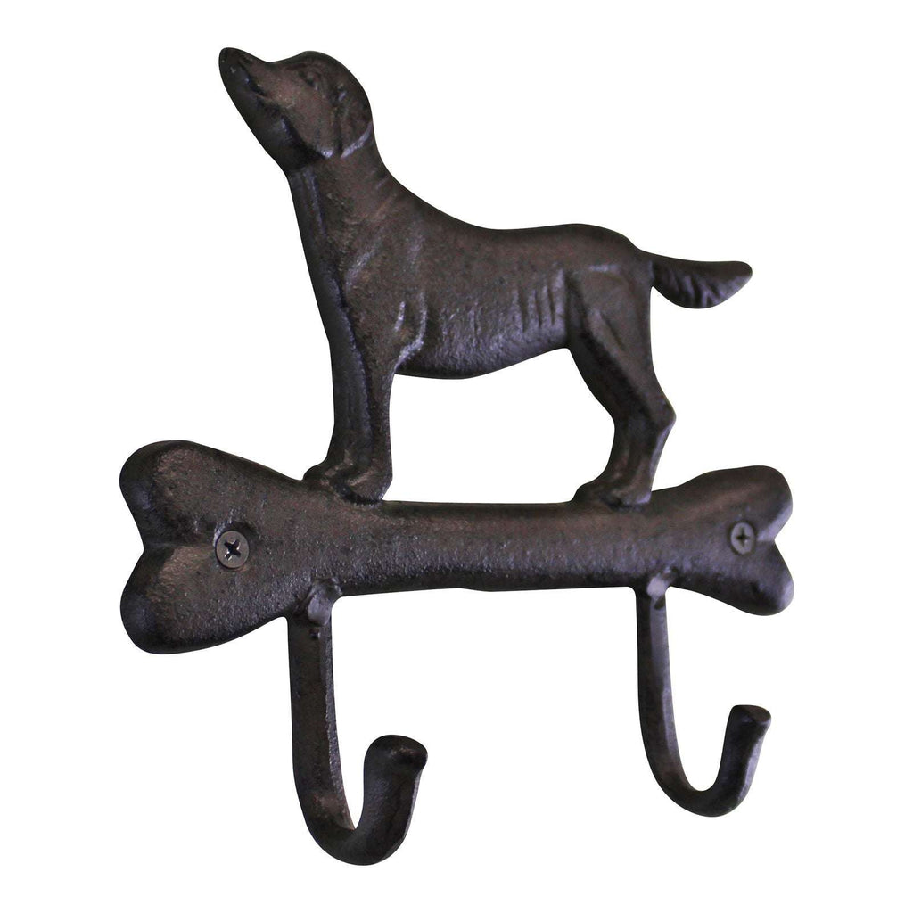 Rustic Cast Iron Wall Hooks, Gun Dog Design With 2 Hooks Geko Products