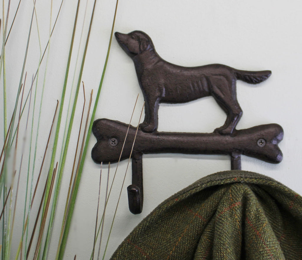 Rustic Cast Iron Wall Hooks, Gun Dog Design With 2 Hooks Geko Products