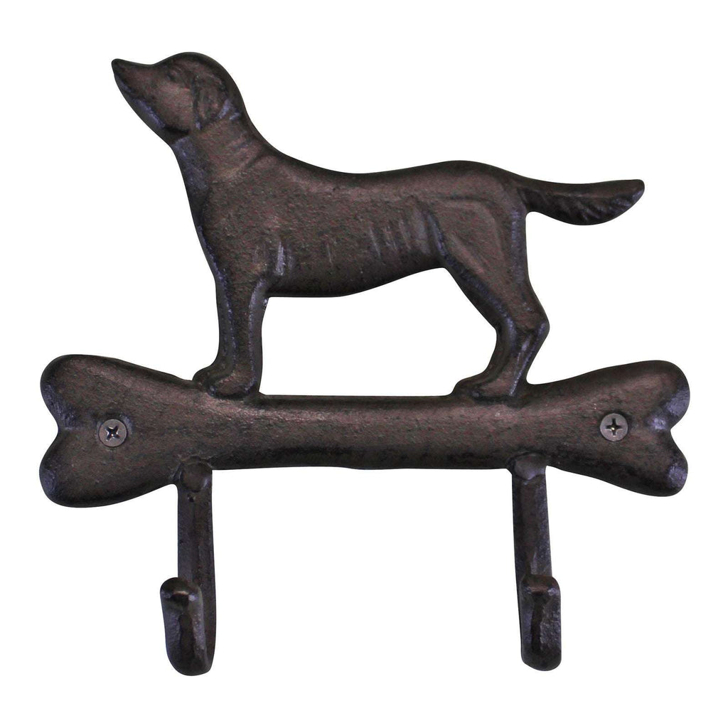 Rustic Cast Iron Wall Hooks, Gun Dog Design With 2 Hooks Geko Products