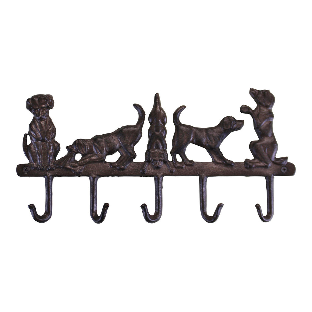 Rustic Cast Iron Wall Hooks, Playful Dog Design With 5 Hooks Geko Products