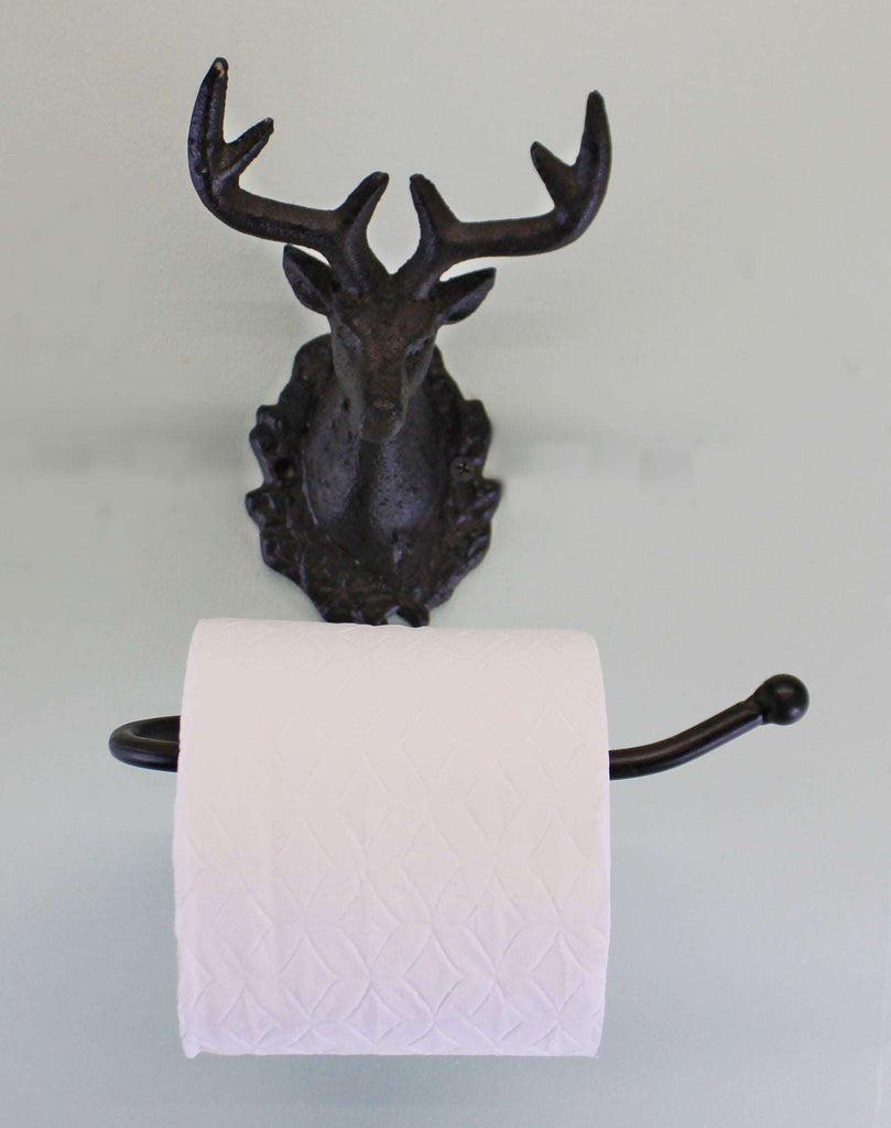 Cast Iron Rustic Toilet Roll Holder, Stag Head Design Geko Products