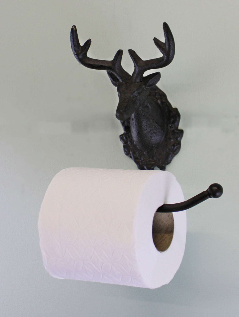 Cast Iron Rustic Toilet Roll Holder, Stag Head Design Geko Products