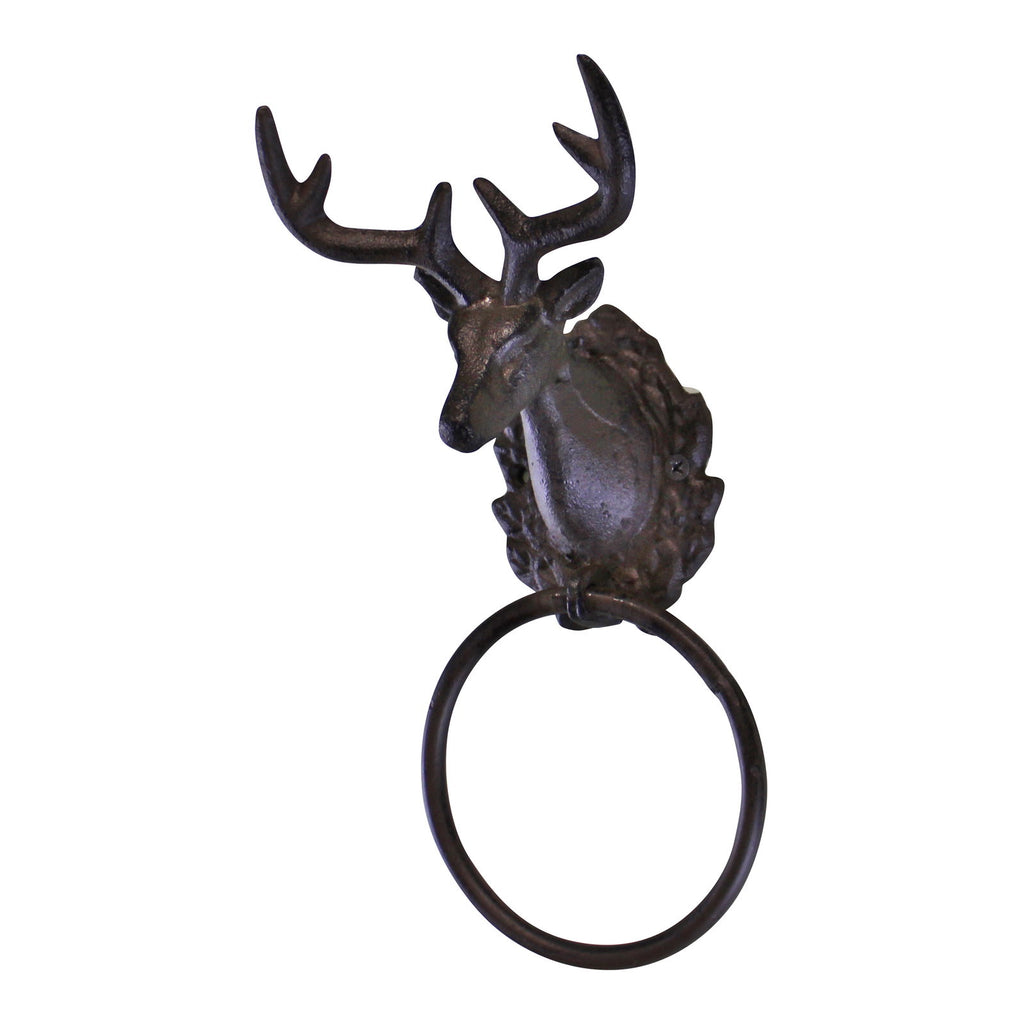 Cast Iron Rustic Towel Ring, Stag Head Design Geko Products