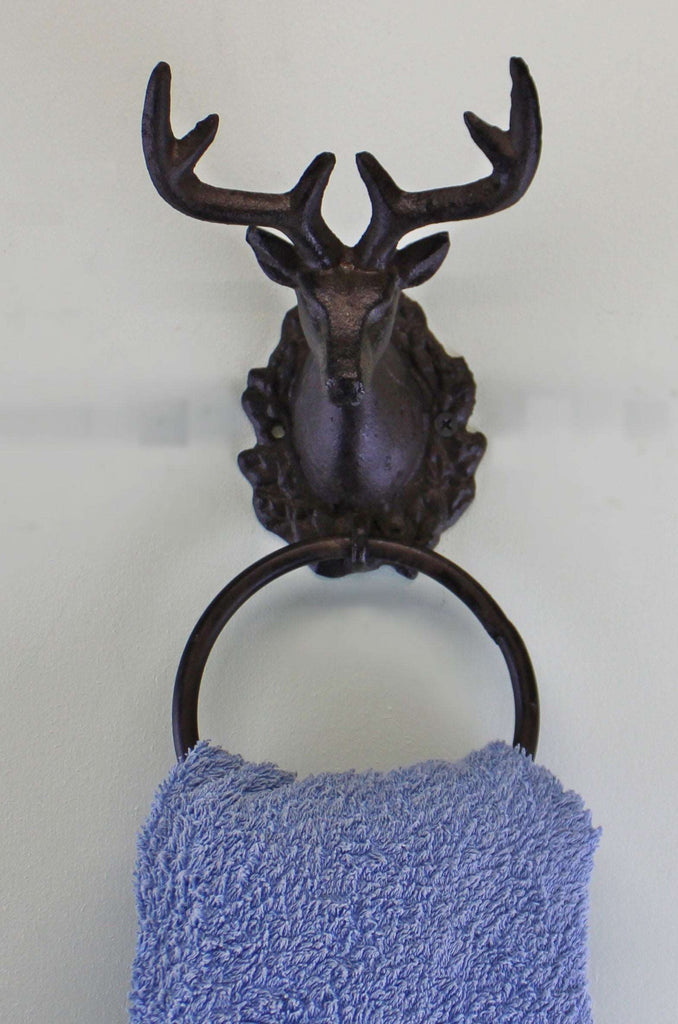 Cast Iron Rustic Towel Ring, Stag Head Design Geko Products