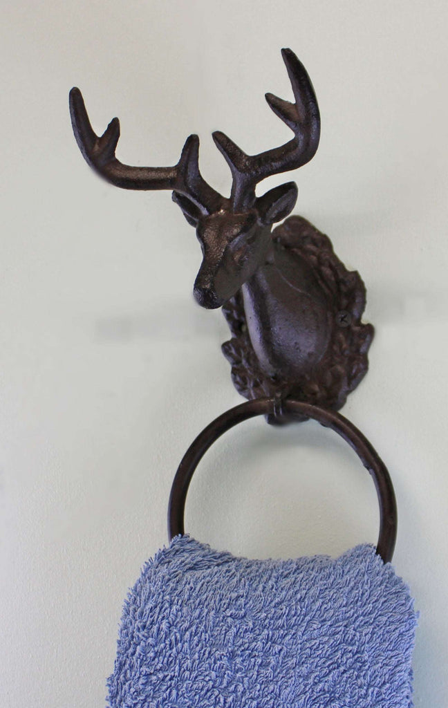 Cast Iron Rustic Towel Ring, Stag Head Design Geko Products