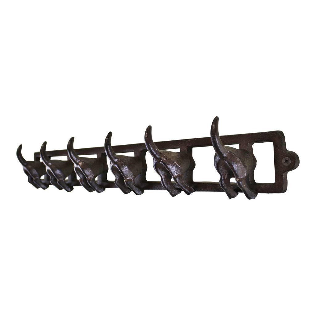 Rustic Cast Iron Wall Hooks, Dog Tail Design With 6 Hooks Geko Products