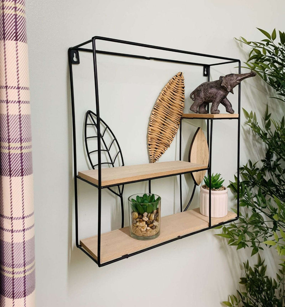 Square Metal Framed Rattan Leaf Shelf Unit Geko Products