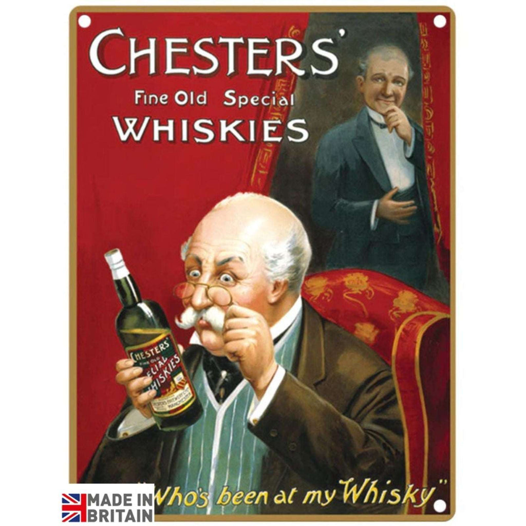 Small Metal Sign 45 x 37.5cm Vintage Retro Chesters' Whiskey Geko Products