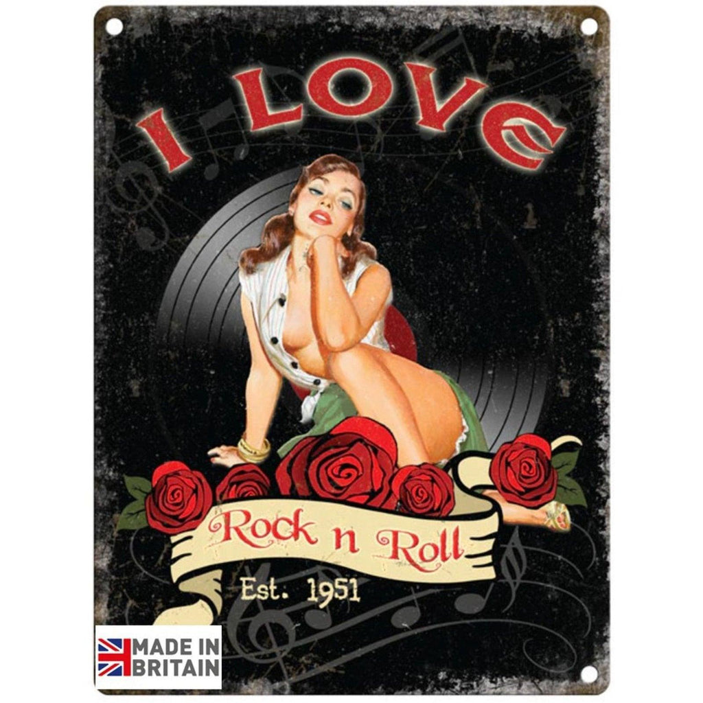 Small Metal Sign 45 x 37.5cm Music I LOVE ROCK AND ROLL Geko Products