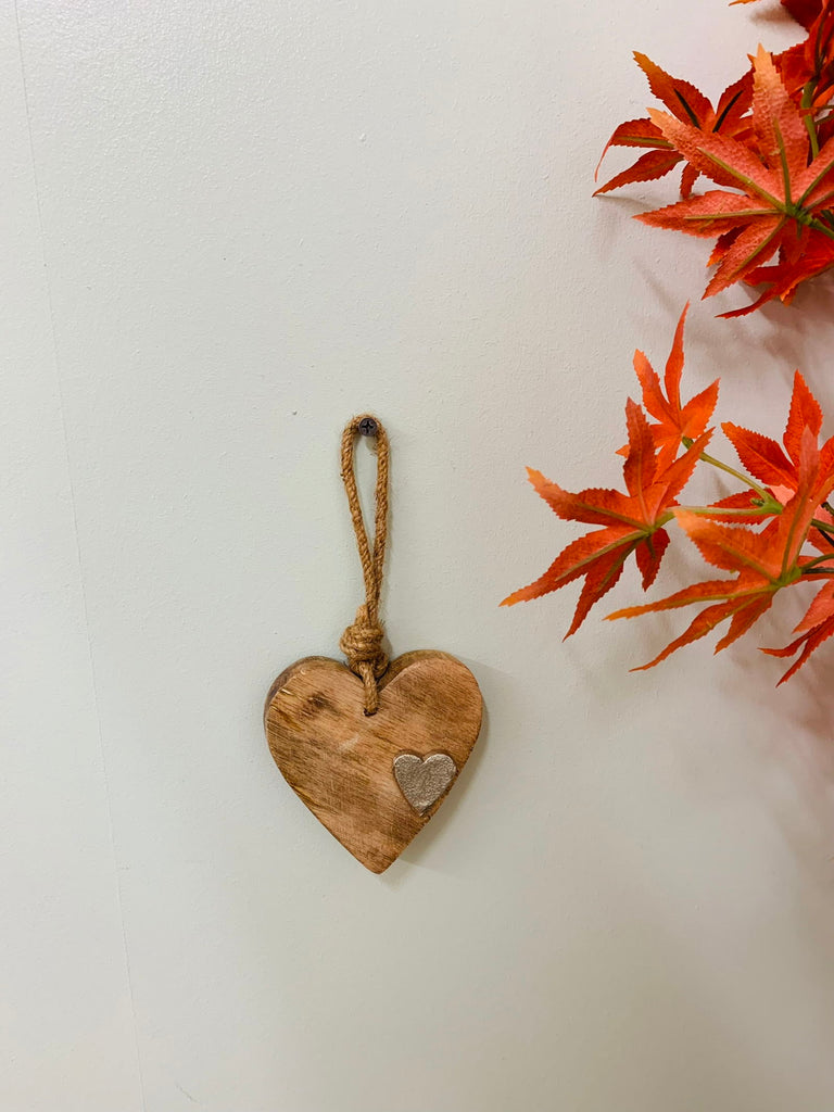 Wooden Hanging Heart With Silver Metal Heart Geko Products