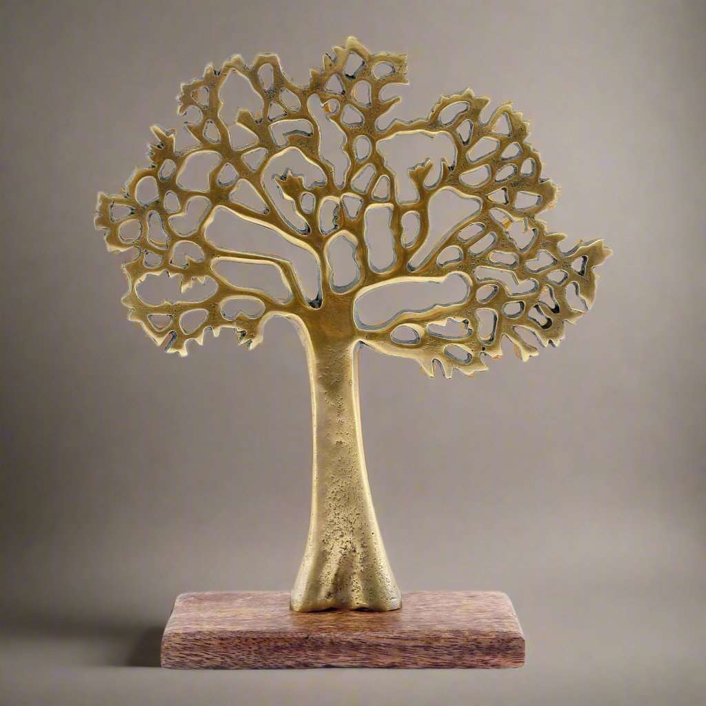 Antique Gold Tree On Wooded Base 27cm Geko Products