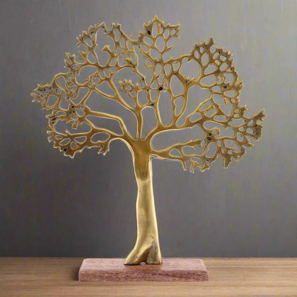 Antique Gold Tree On Wooden Base Large Geko Products