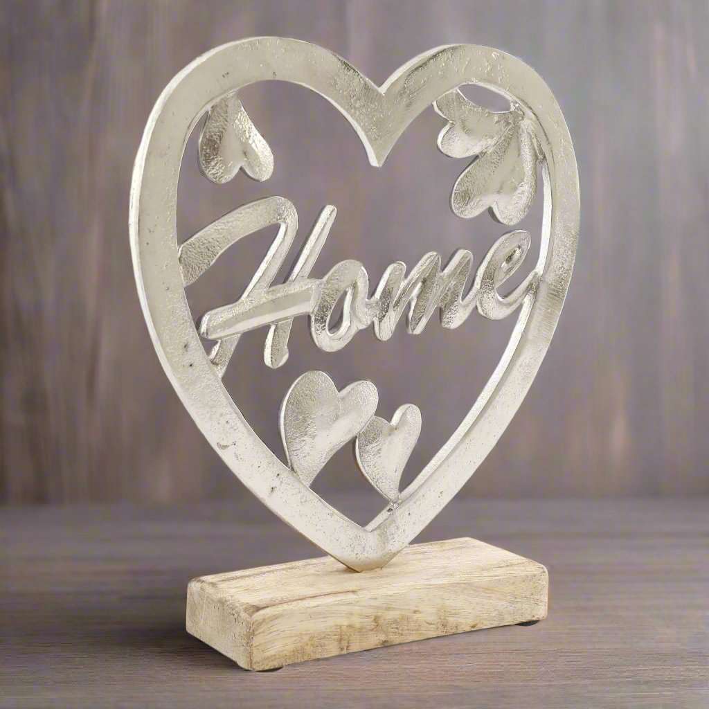 Silver Heart on Wooden Base 17cm Geko Products