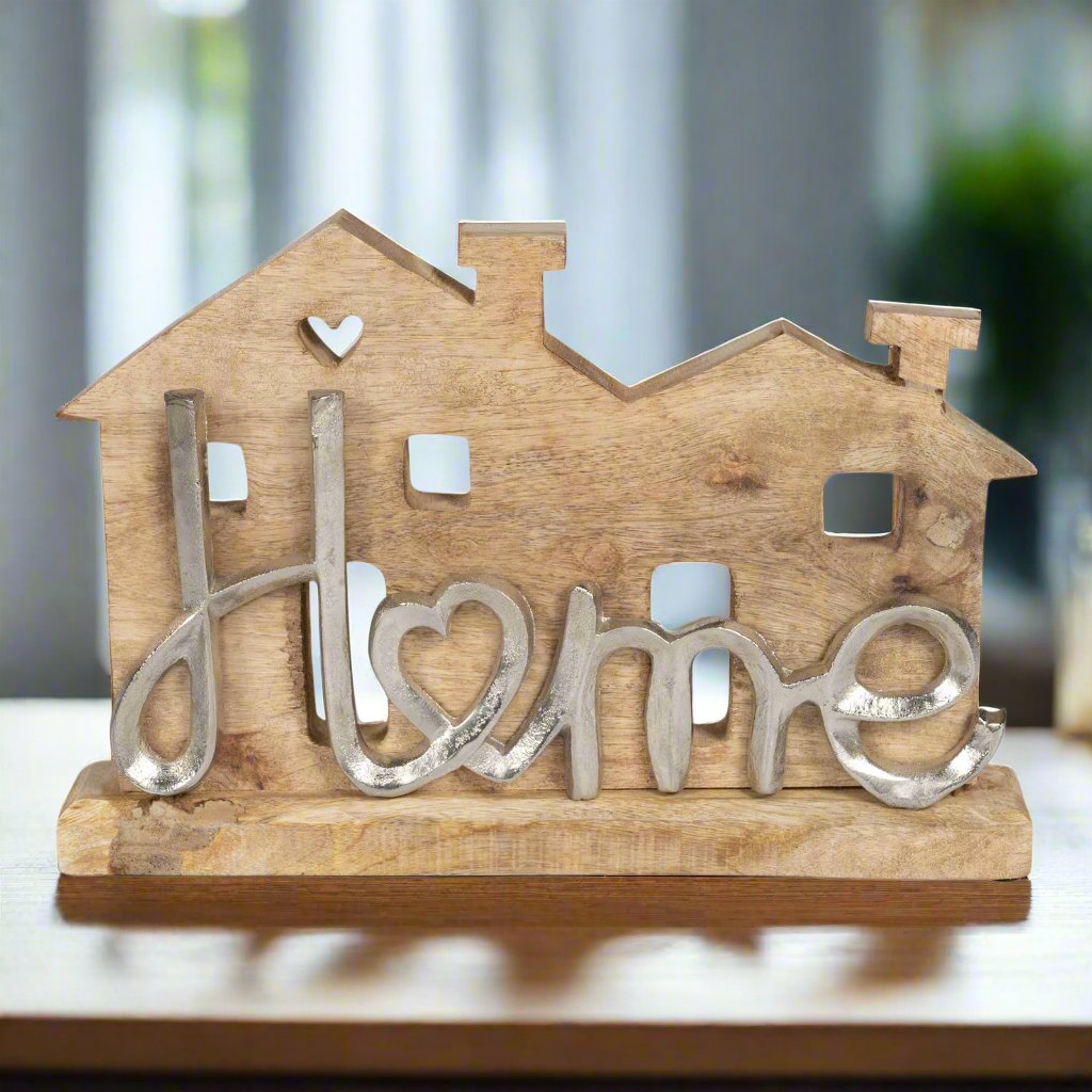 Wooden House With Silver Home Words Decoration Geko Products